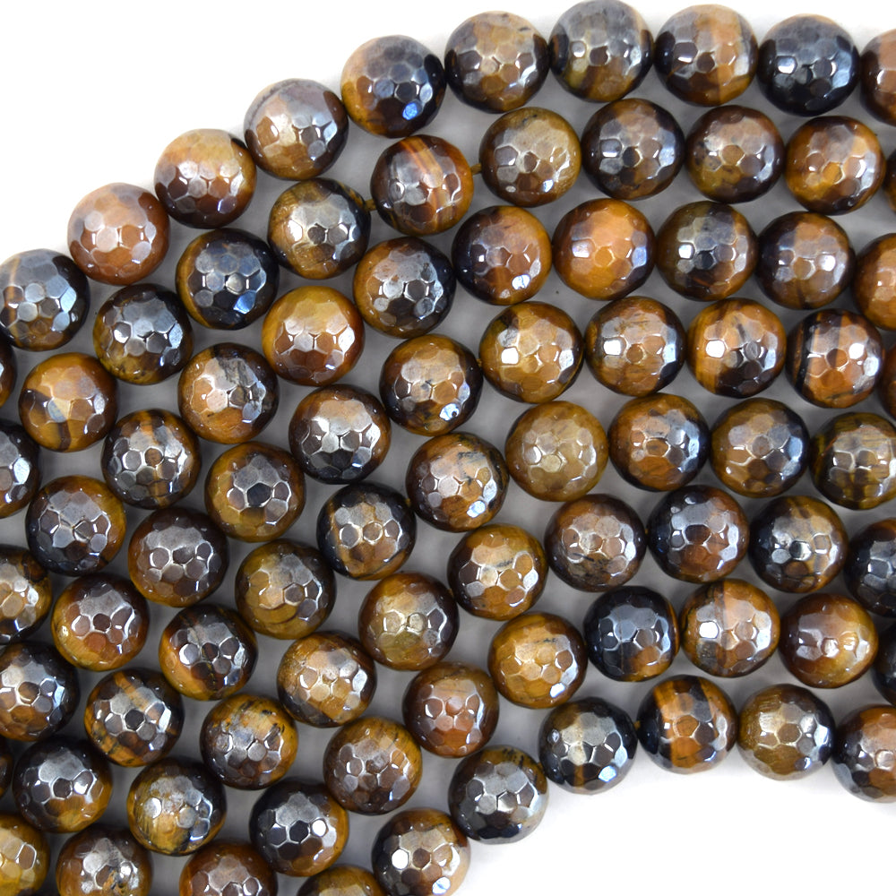 Mystic Titanium Faceted Tiger Eye Round Beads 15" Strand 6mm 8mm 10mm 12mm