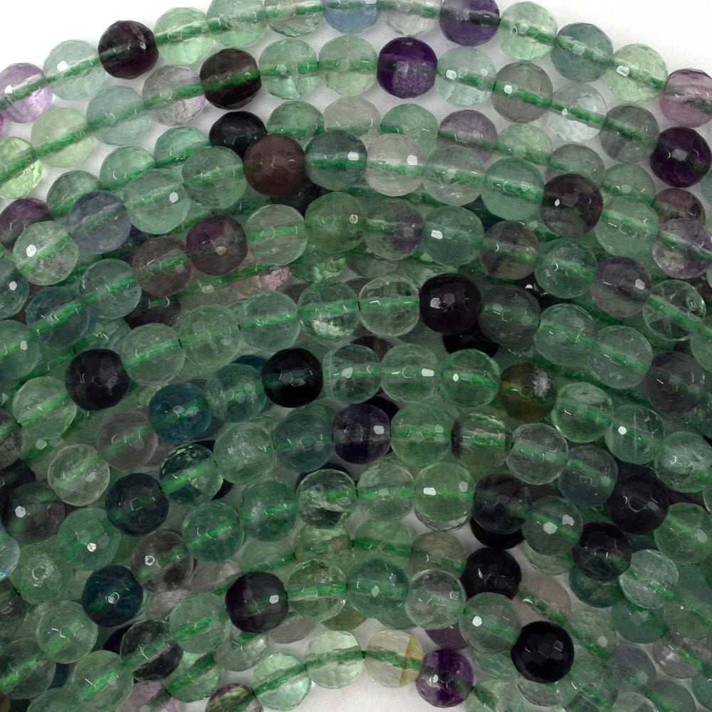 Natural Faceted Rainbow Fluorite Round Beads Gemstone 15