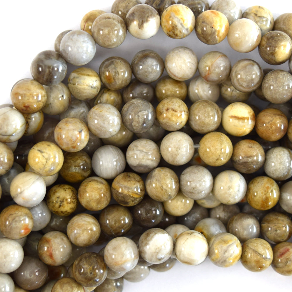 Natural Silver Leaf Jasper Round Beads 15.5" Strand 4mm 6mm 8mm