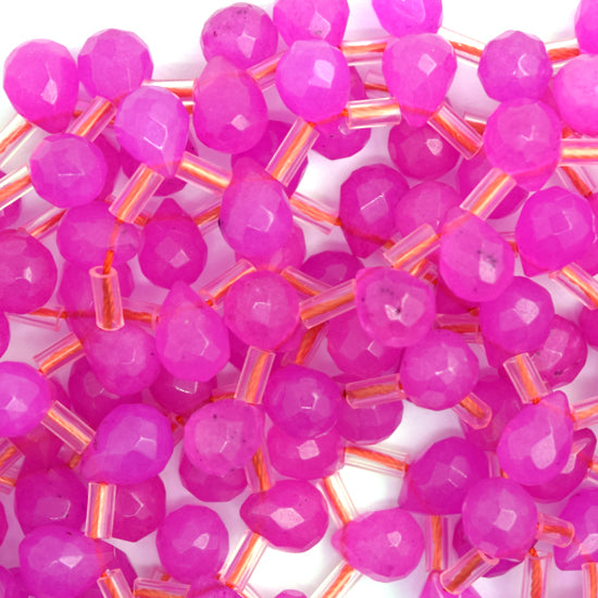 7mm - 8mm faceted magenta jade teardrop beads 15.5