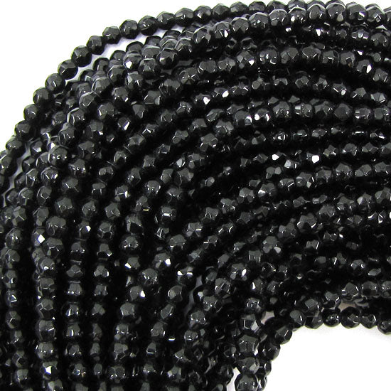Faceted Black Onyx Round Beads Gemstone 15" Strand 2mm 3mm 4mm 6mm 8mm 10mm 12mm