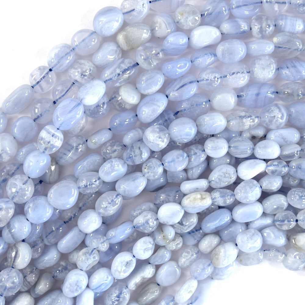 Natural Blue Lace Agate Pebble Nugget Beads 15.5" Strand 6mm - 8mm , 8mm - 10mm