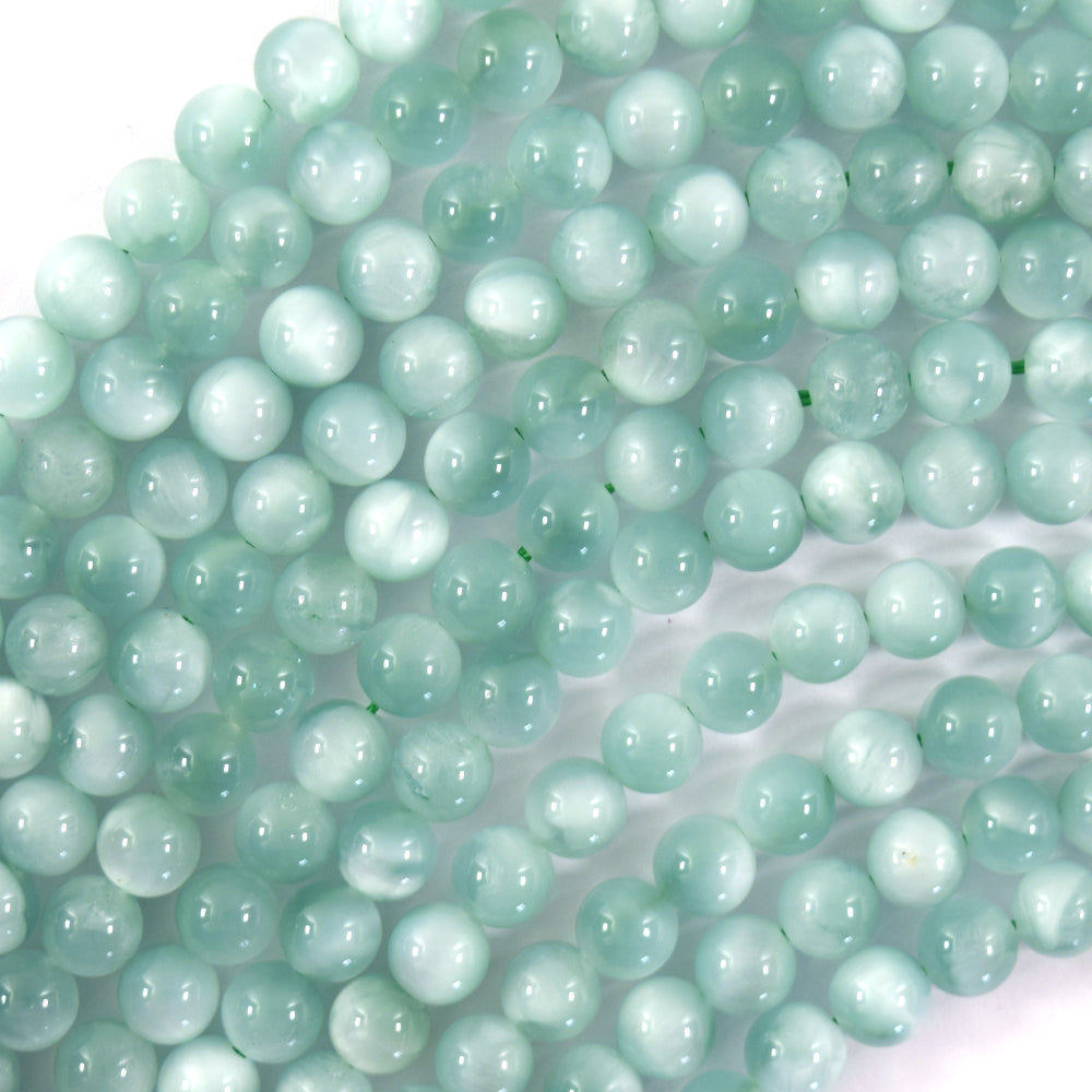 AA Natural Green Moonstone Round Beads 15.5" 4mm 6mm 8mm 10mm 12mm with eye