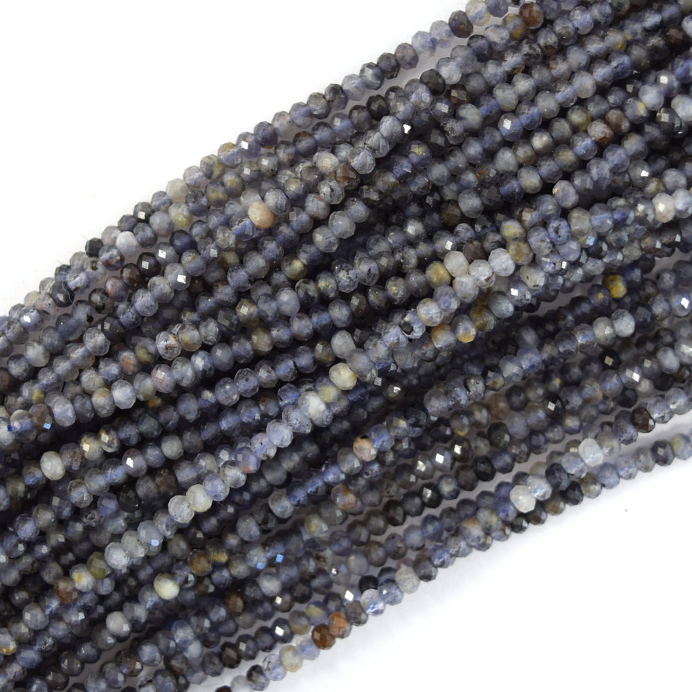 Natural Faceted Blue Iolite Rondelle Button Beads 15.5