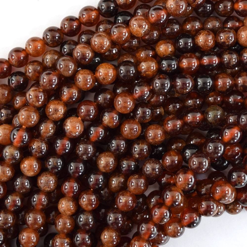 Natural Orange Hessonite Garnet Round Beads Gemstone 15