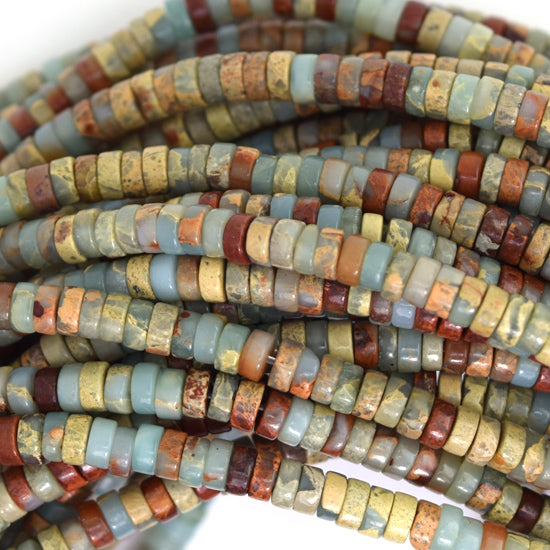 Natural Brown Blue Snake Skin Jasper Heishi Disc Beads 15.5" Strand 4mm 6mm 8mm