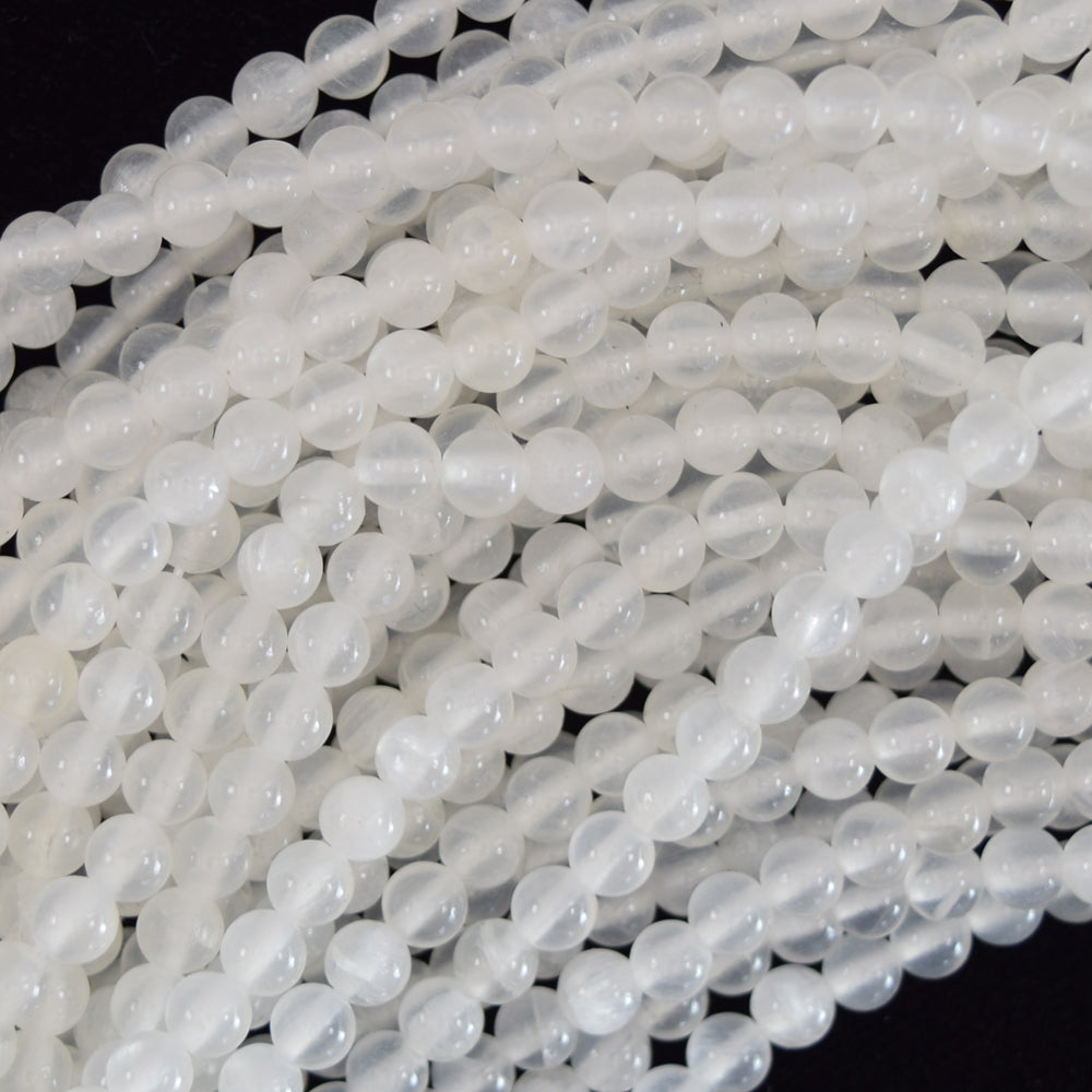 Natural White Selenite Round Beads Gemstone 15.5