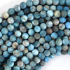Natural Matte Blue Apatite Round Beads 15.5