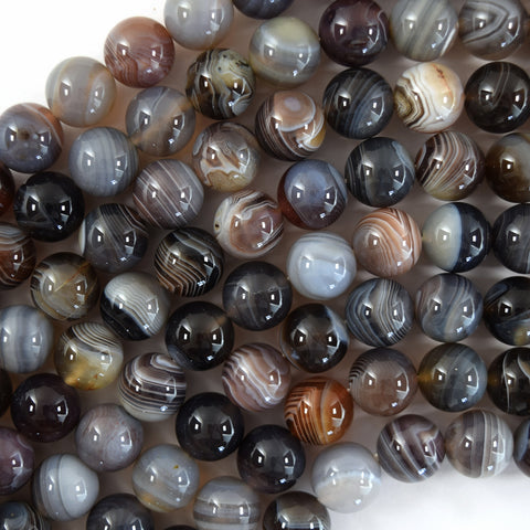 10mm petrified wood agate round beads 15.5" strand S3