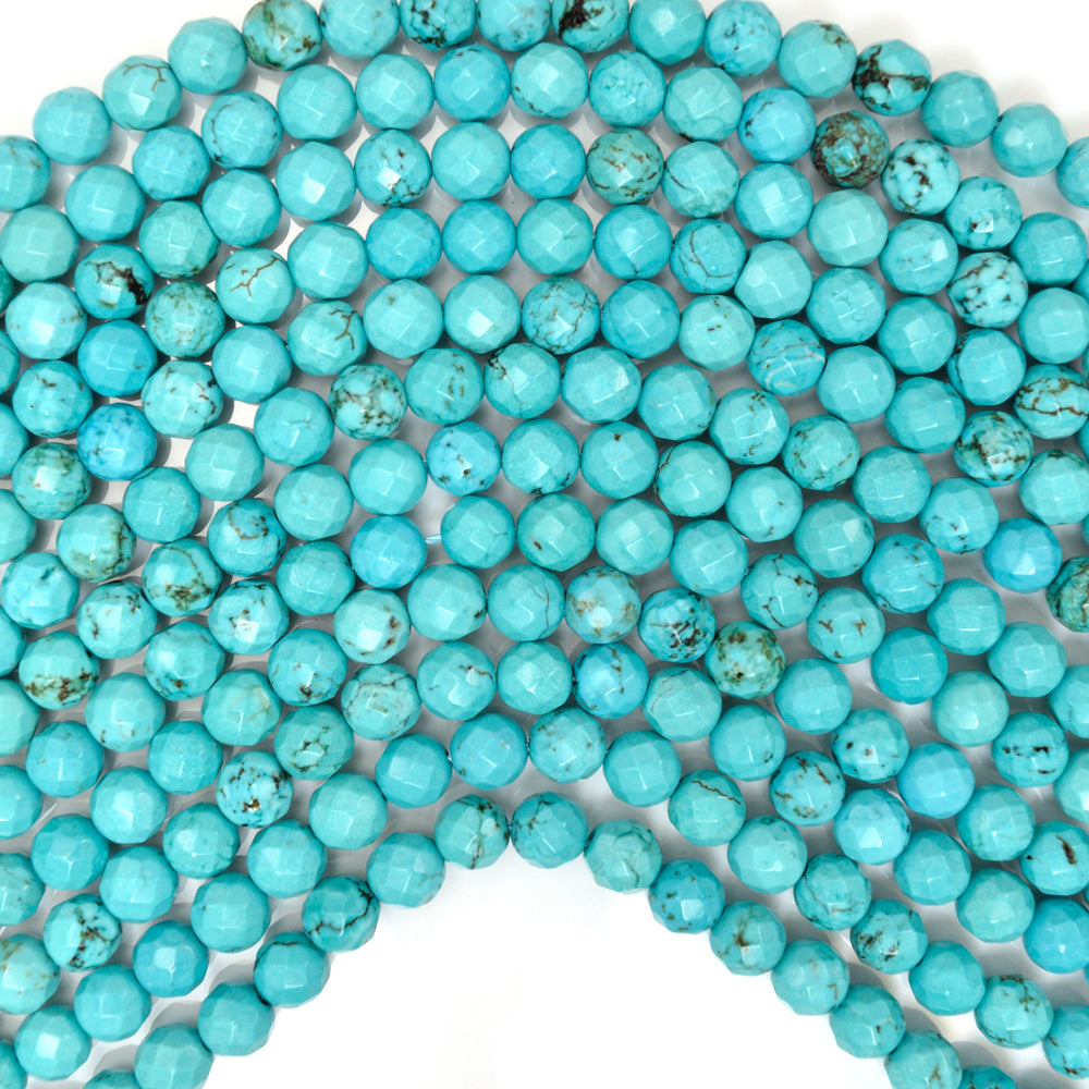 Faceted Blue Turquoise Round Beads 15.5" Strand 2mm 4mm 6mm 8mm 10mm 12mm S1