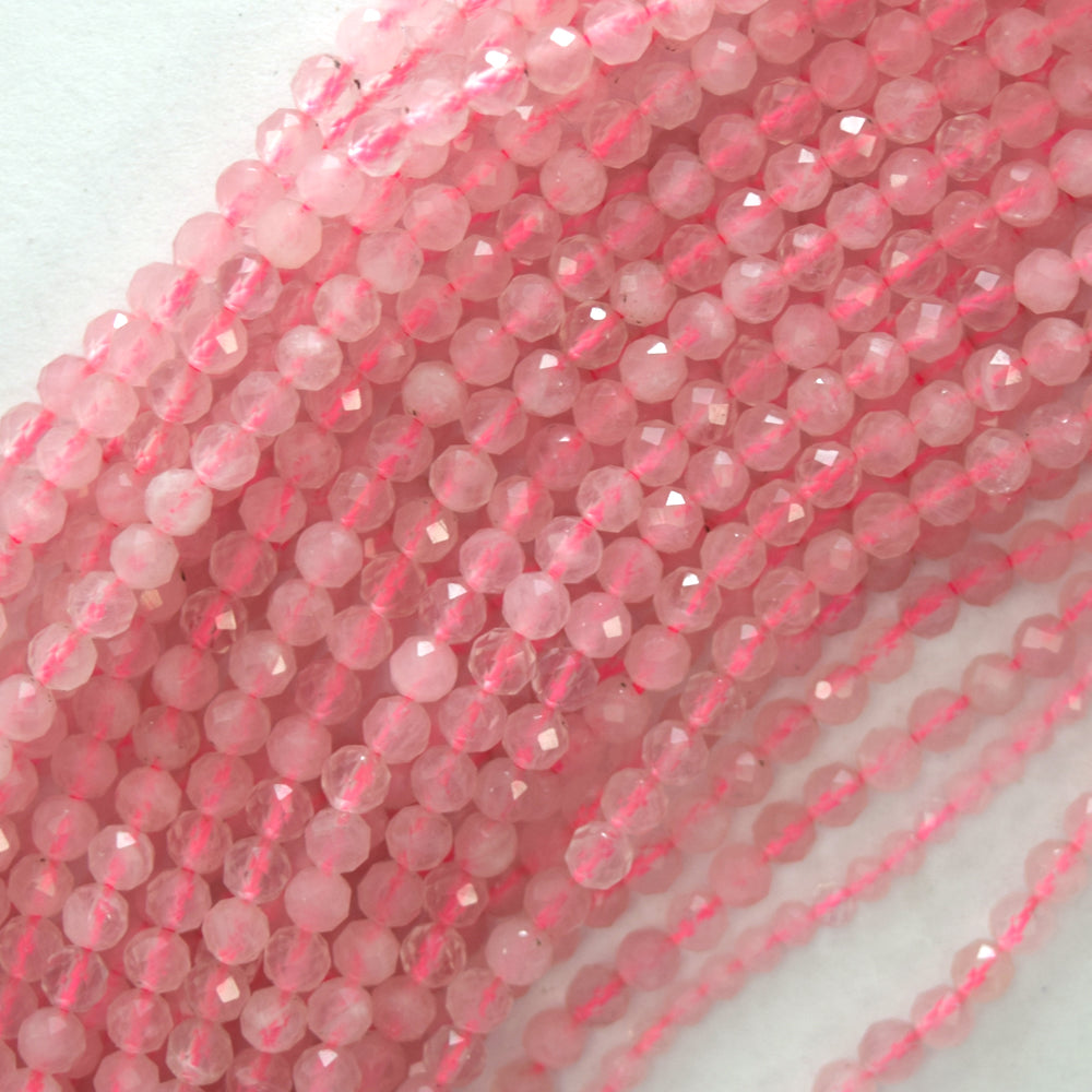 Natural Faceted Madagascar Pink Rose Quartz Round Beads 15.5