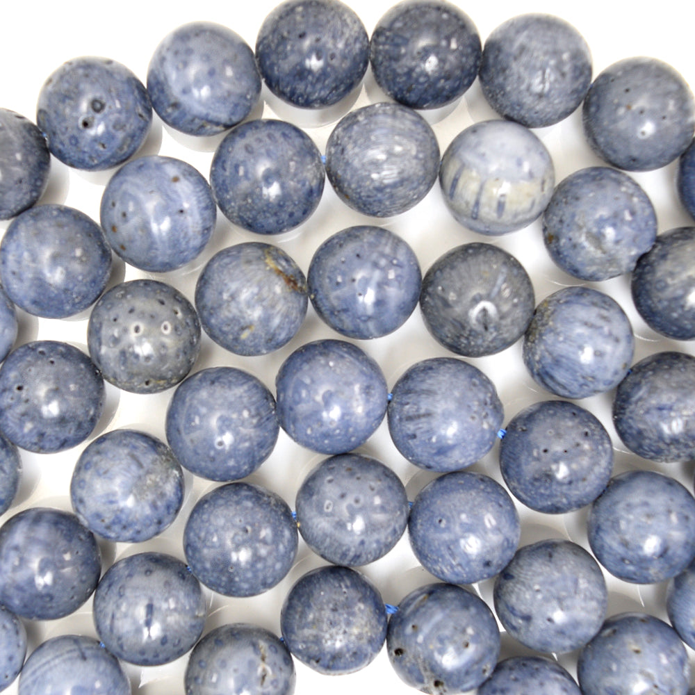 Natural Blue Sponge Coral Round Beads Gemstone 15" Strand 6mm 8mm 10mm