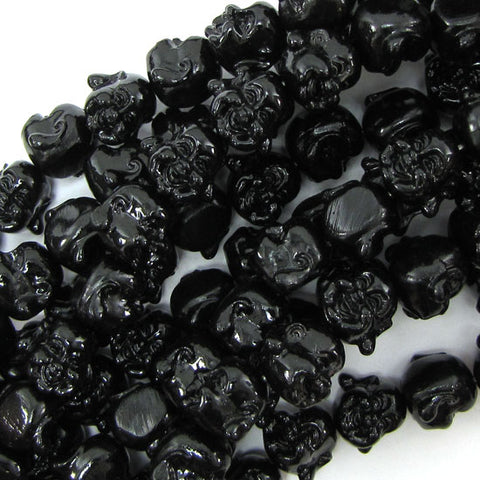 12mm synthetic black coral carved rose flower pendant bead 10pcs