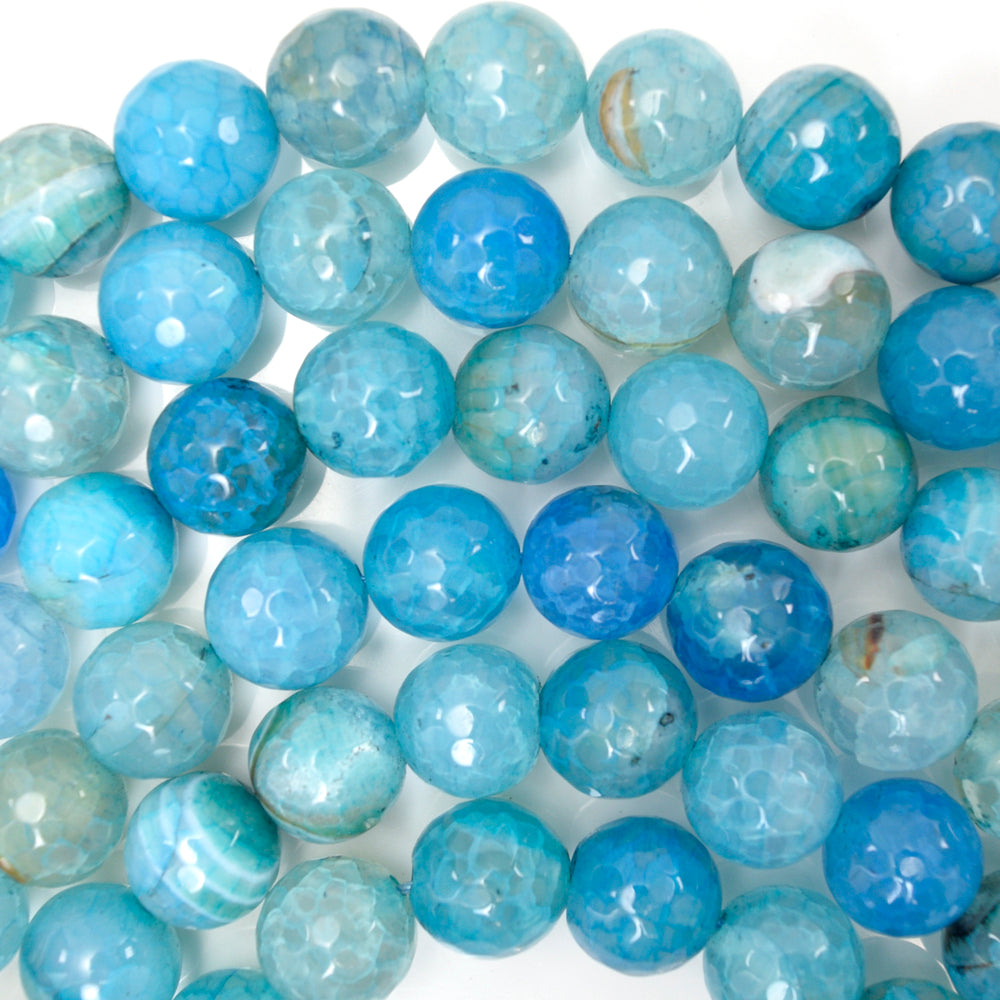 Faceted Blue Dragon Vein Agate Round Beads 15" Strand 6mm 8mm 10mm 12mm