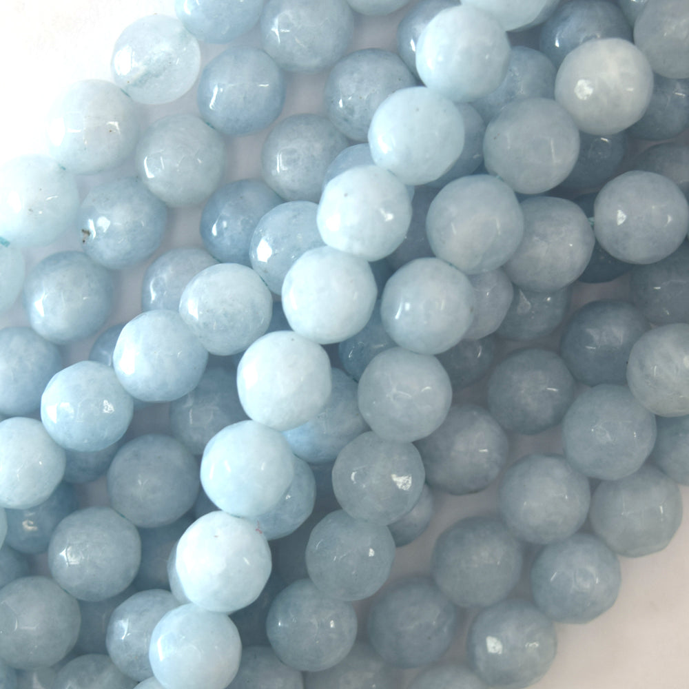 Faceted Light Blue Aquamarine Quartz Round Beads 15" Strand 6mm 8mm 10mm