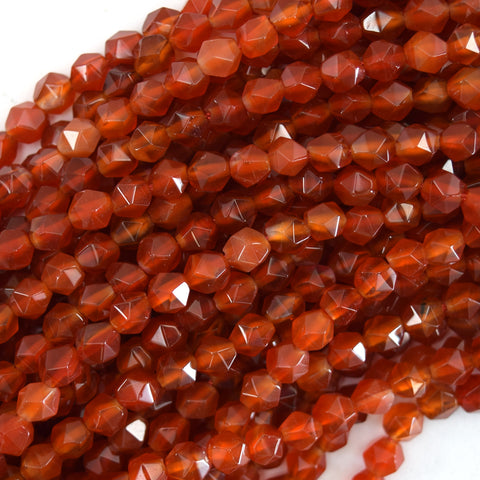 AA Red Carnelian Prism Double Point Cut Faceted Beads 15.5" Strand 8mm 10mm