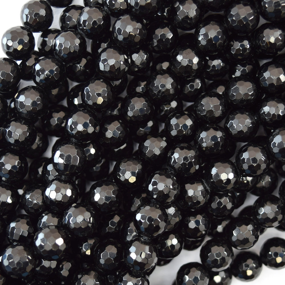AA Natural Faceted Black Tourmaline Round Beads 15" Strand 3mm 4mm 6mm 8mm
