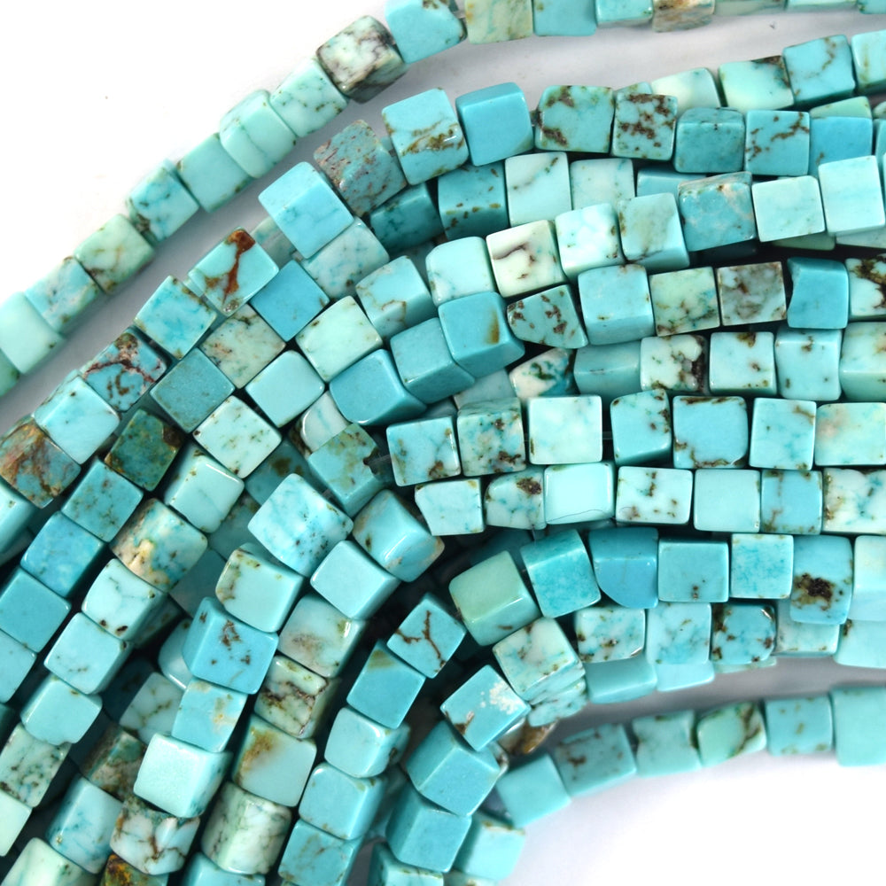 4mm blue turquoise cube beads 15.5