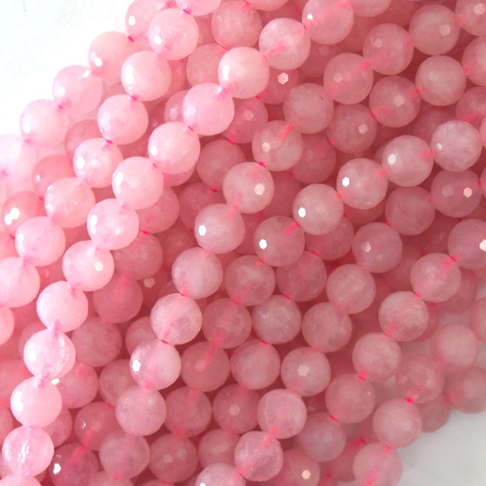 Natural Faceted Madagascar Pink Rose Quartz Round Beads 15.5" Strand 3mm 4mm