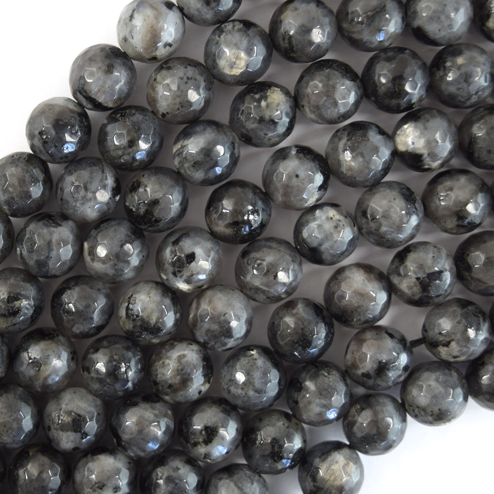 Natural Faceted Labradorite Larvikite Round Beads 14.5" 4mm 6mm 8mm 10mm 12mm