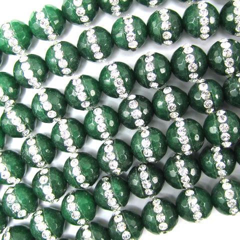2 pieces 40mm faceted emerald green jade coin bead pendant