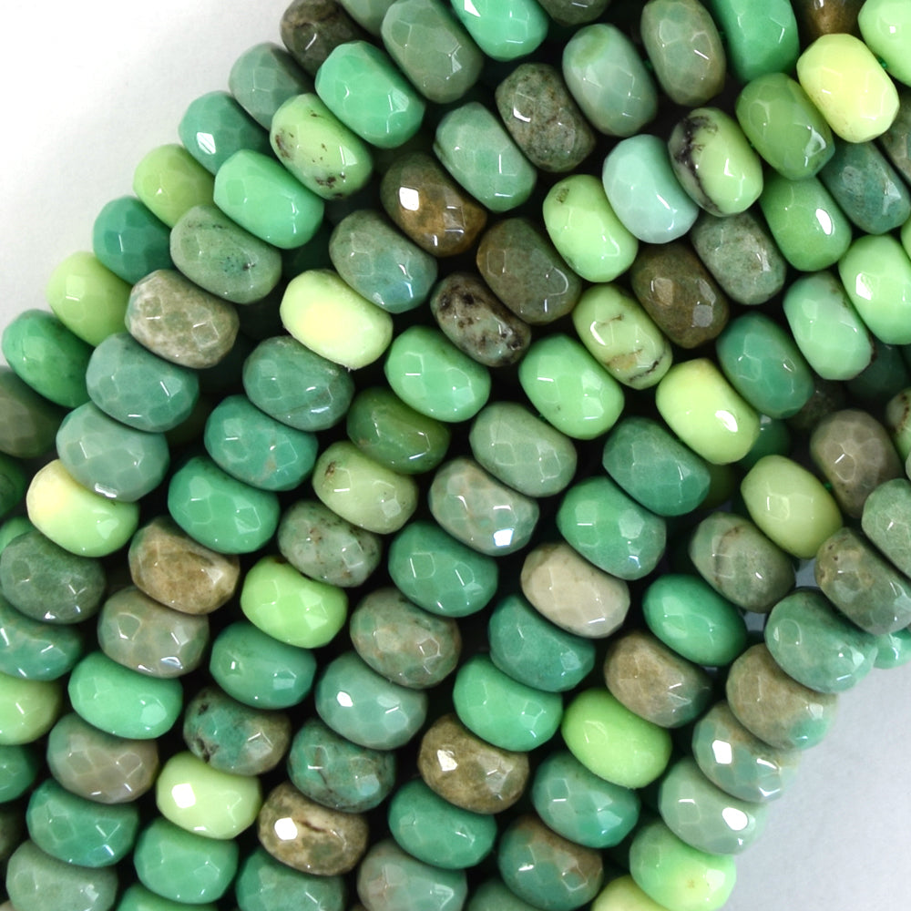 Natural Faceted Green Chrysoprase Rondelle Button Beads 15.5" Strand 4mm 6mm 8mm