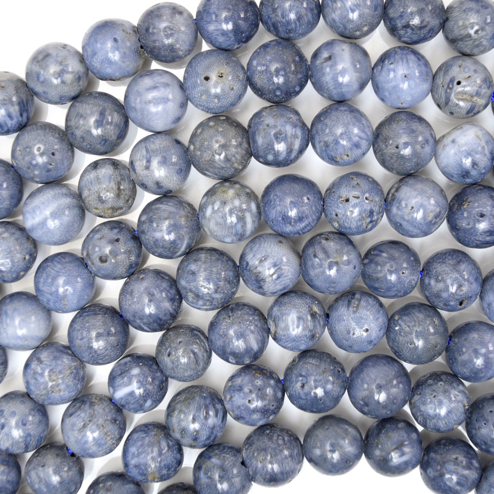 Natural Blue Sponge Coral Round Beads Gemstone 15" Strand 6mm 8mm 10mm