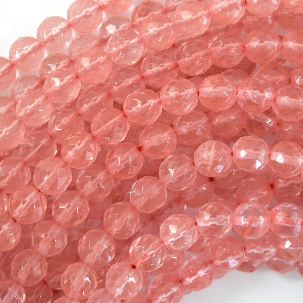 Faceted Cherry Quartz Round Beads Gemstone 15" Strand 6mm 8mm 10mm
