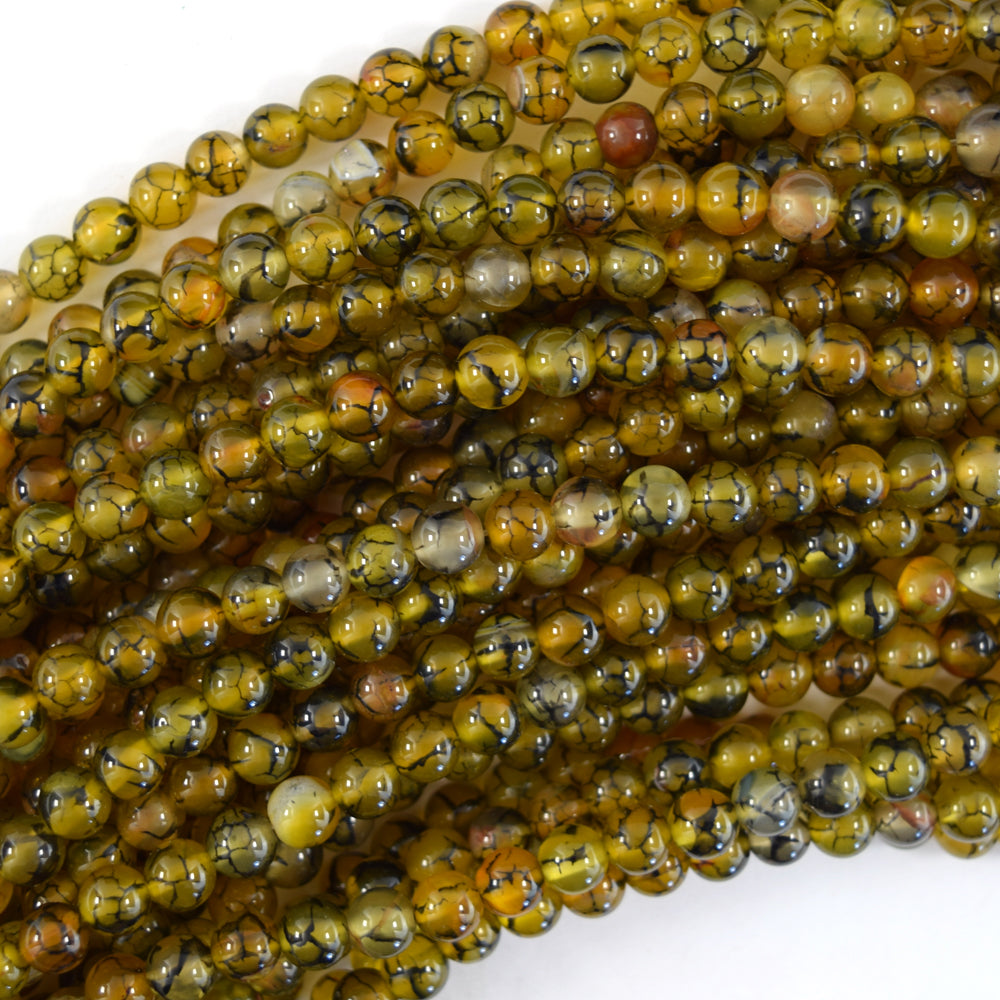 Olive Green Dragon Vein Agate Round Beads Gemstone 15