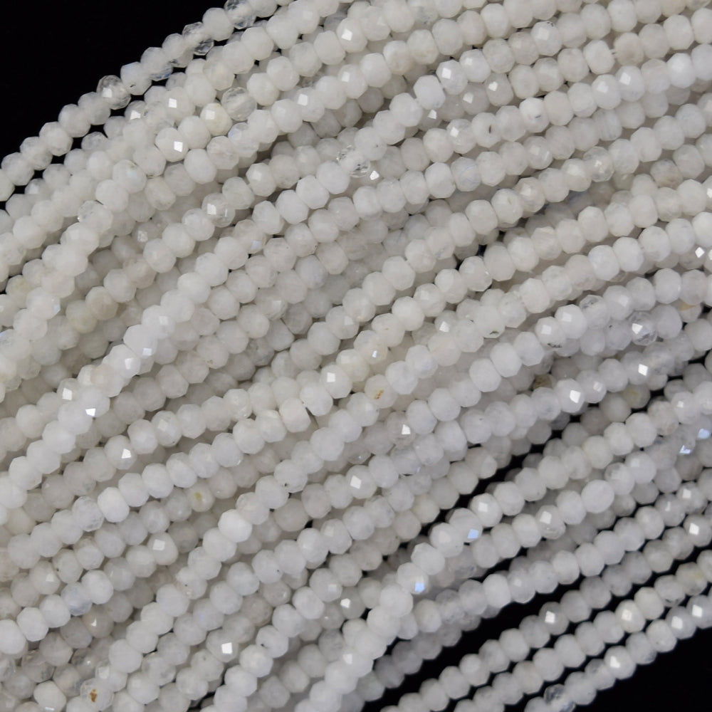 Natural Faceted White Moonstone Rondelle Button Beads 15.5