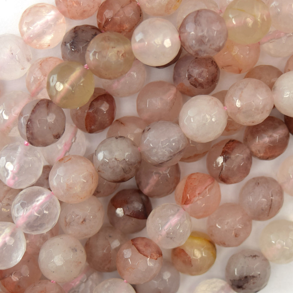 Natural Faceted Pink Red Hematoid Quartz Round Beads 15" Strand 6mm 8mm 10mm