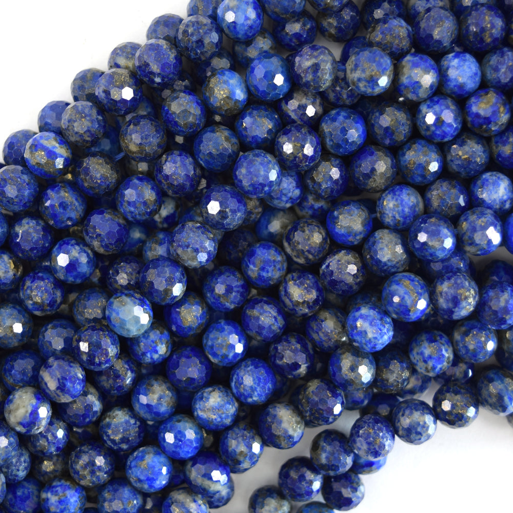 Natural Faceted Blue Lapis Lazuli Round Beads Gemstone 15" 3mm 4mm 6mm 8mm 10mm