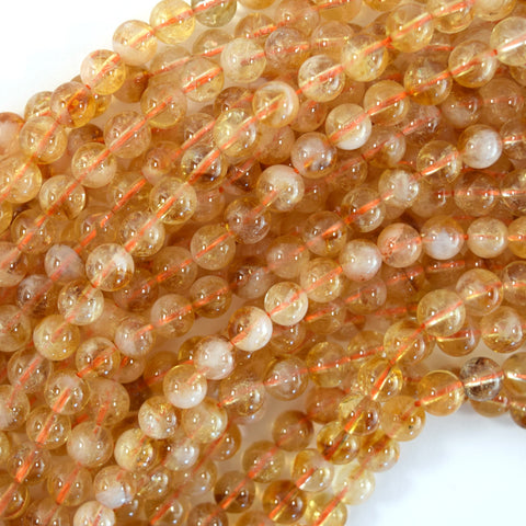 A Natural Faceted Yellow Citrine Round Beads 15" Strand 6mm 8mm 10mm S2