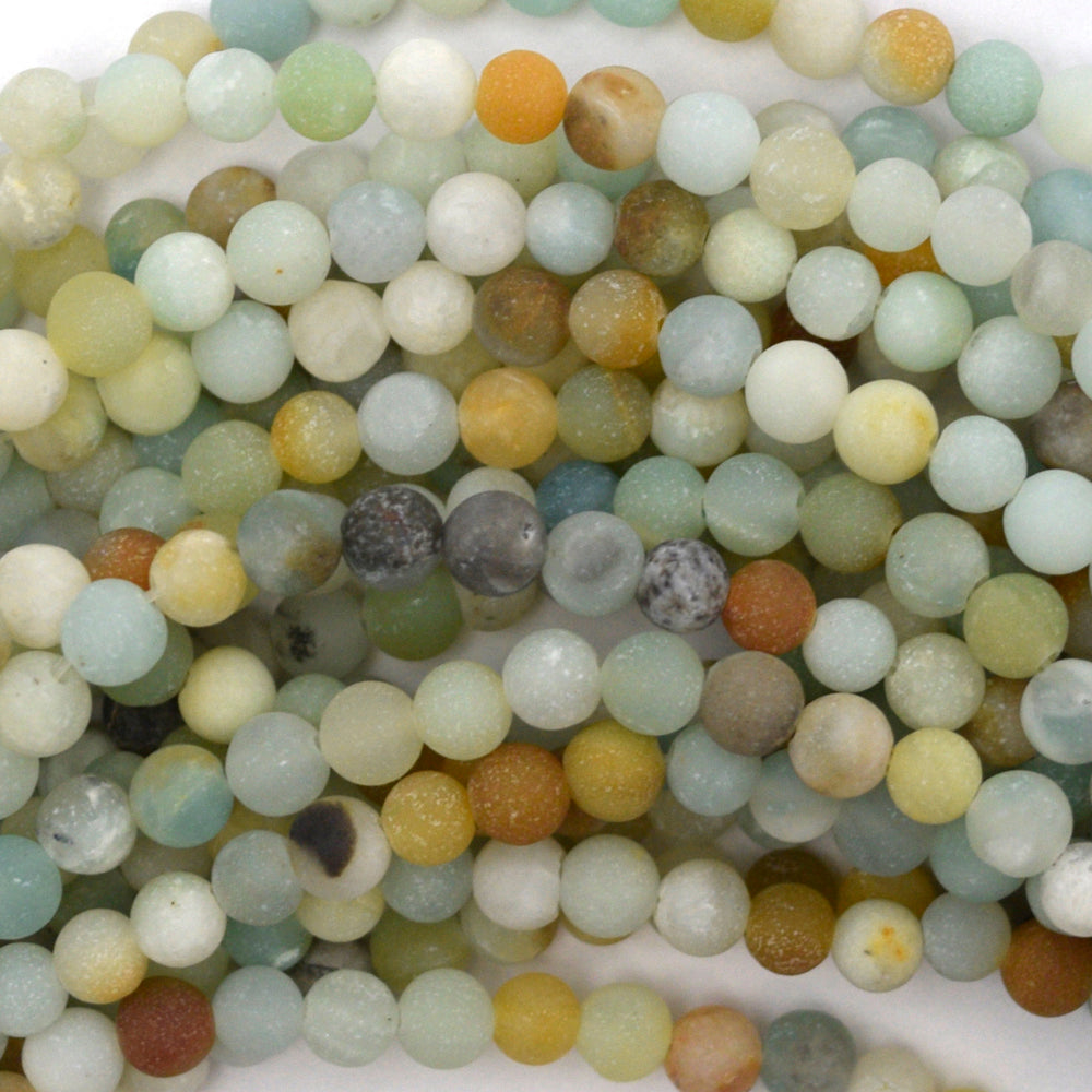 Natural Matte Multicolor Amazonite Round Beads 15" Strand 4mm 6mm 8mm 10mm