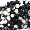 Faceted Black White Agate Round Beads Gemstone 14.5