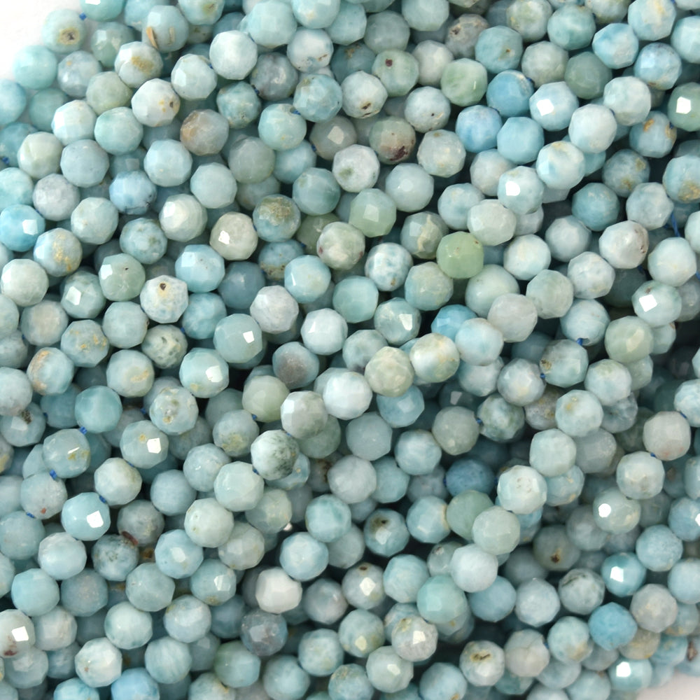 4mm natural faceted blue larimar round beads 15.5