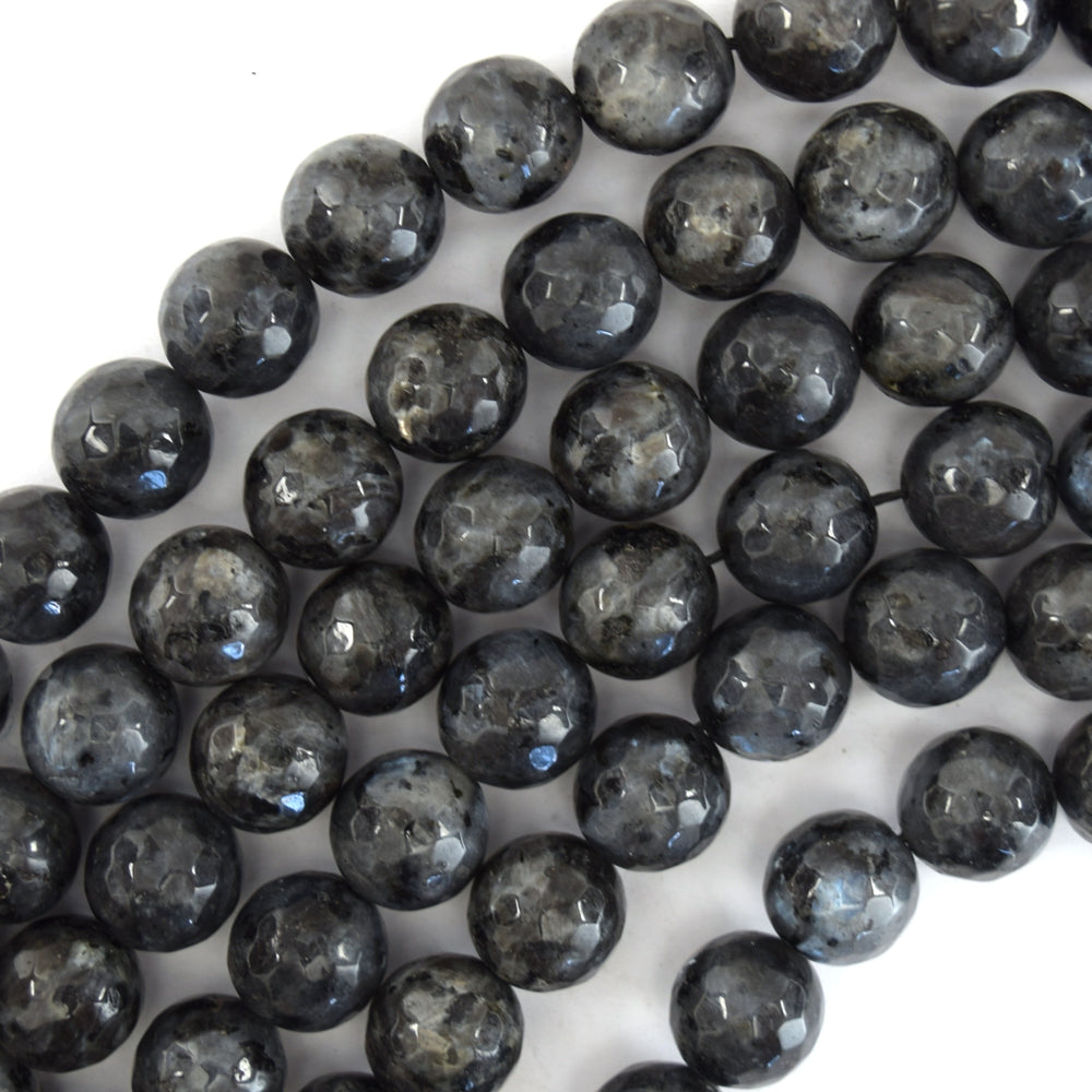 Natural Faceted Labradorite Larvikite Round Beads 14.5" 4mm 6mm 8mm 10mm 12mm