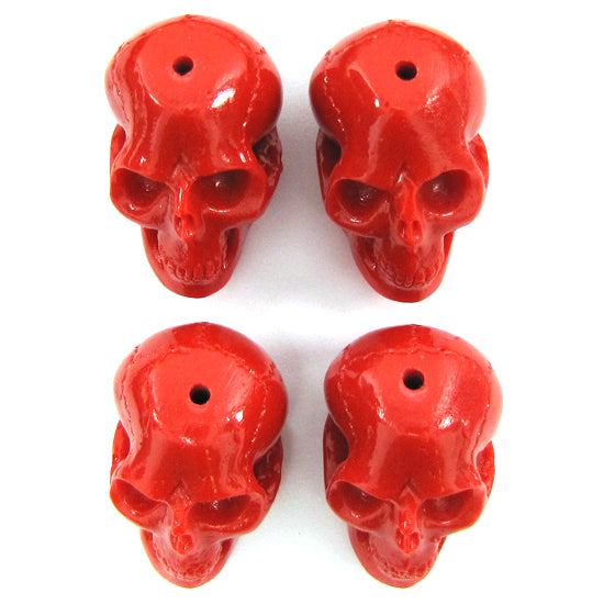 4 26mm synthetic coral carved skull pendant bead red
