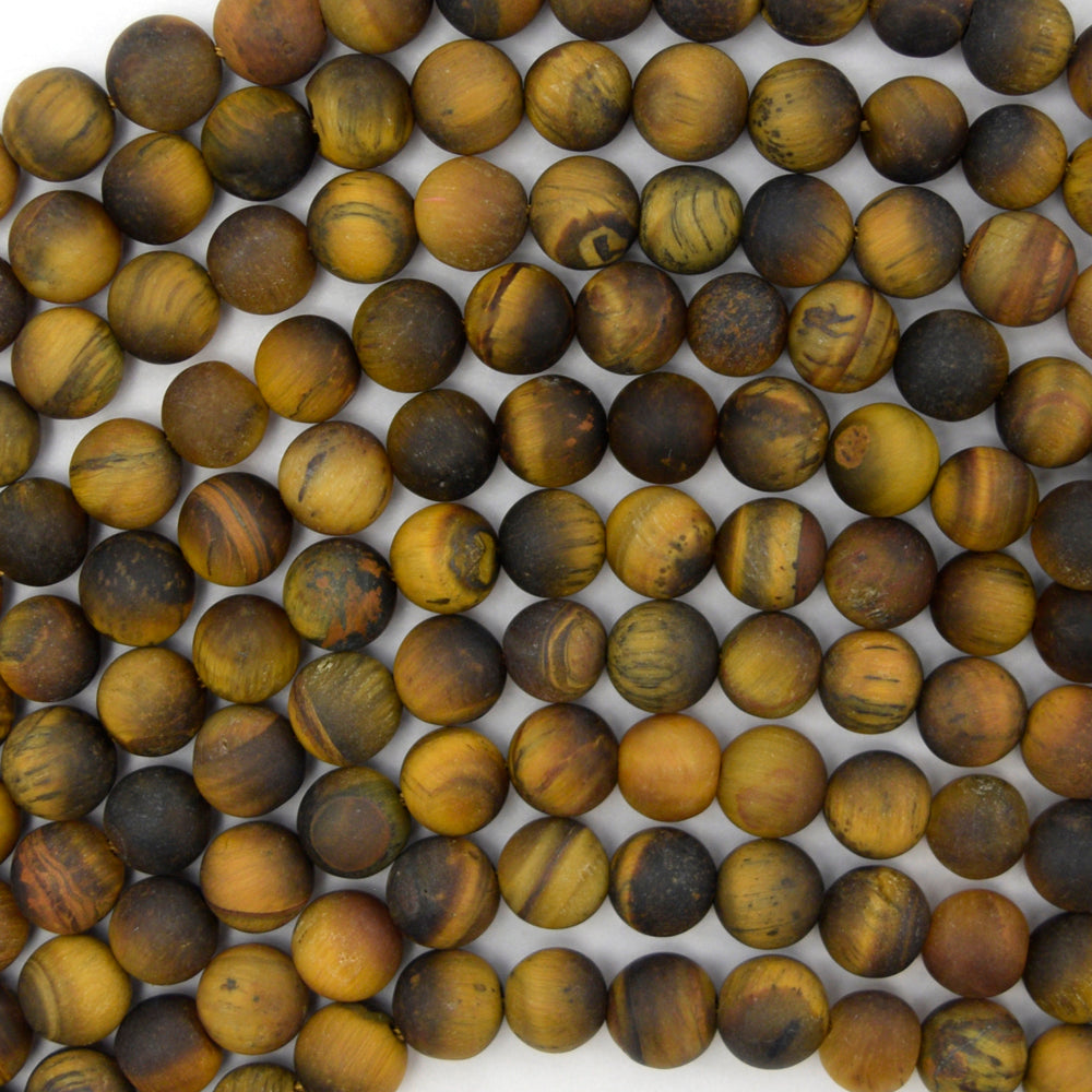 Natural Matte Tiger Eye Round Beads Gemstone 15" Strand 6mm 8mm 10mm
