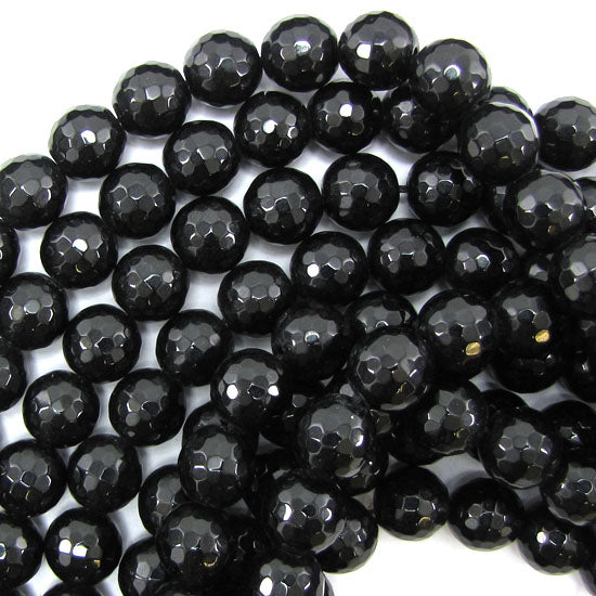 Faceted Black Onyx Round Beads Gemstone 15" Strand 2mm 3mm 4mm 6mm 8mm 10mm 12mm