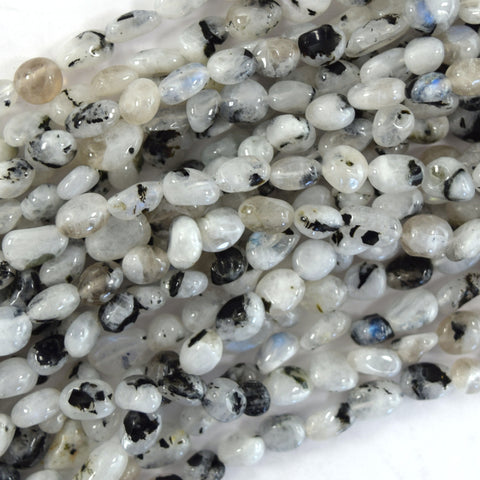 6mm - 8mm natural white moonstone pebble nugget beads 15.5" strand