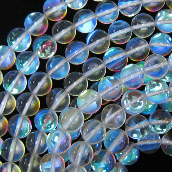 White Mystic Aura Quartz Round Beads Gmestone 15" Strand 6mm 8mm 10mm
