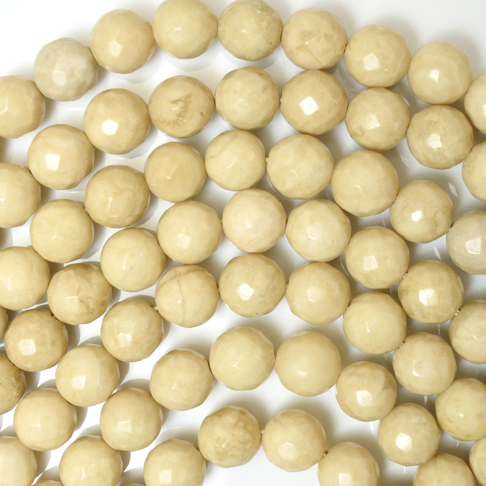 Natural Faceted Cream River Stone Round Beads 15" Strand 6mm 8mm 10mm 12mm