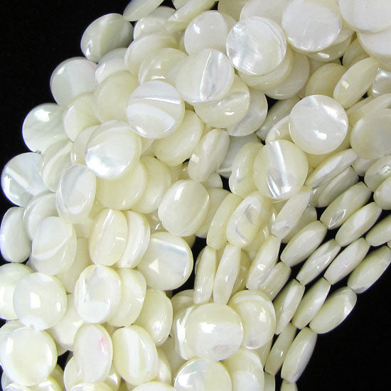 White Mother Of Pearl MOP Coin Beads Gemstone 15.5" Strand 8mm 10mm 15mm 20mm