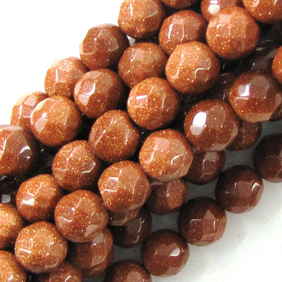 Faceted Goldstone Round Beads Gemstone 14" Strand Sandstone 6mm 8mm 10mm