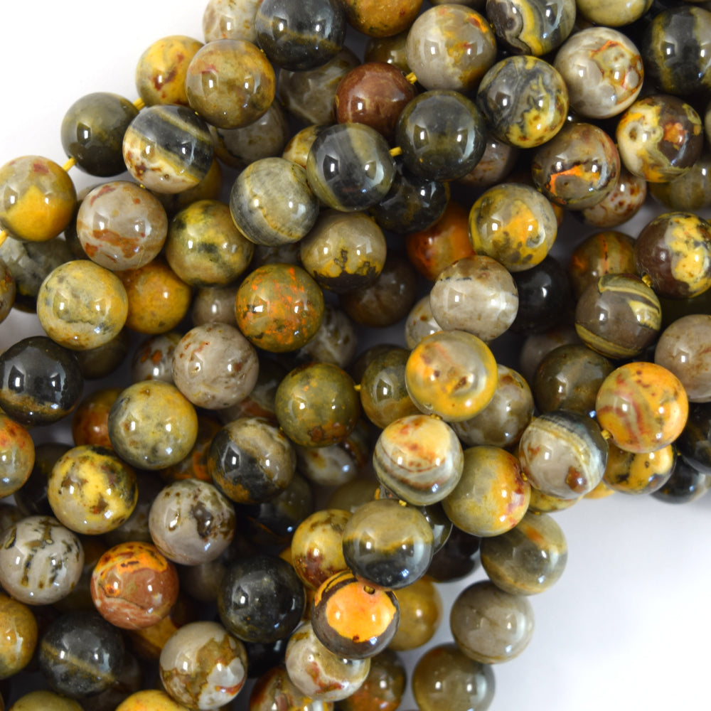 AA Natural Black Yellow Jasper Round Beads 15.5" Strand 6mm 8mm 10mm