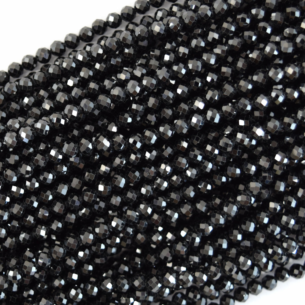 AA Natural Faceted Black Tourmaline Round Beads 15" Strand 3mm 4mm 6mm 8mm