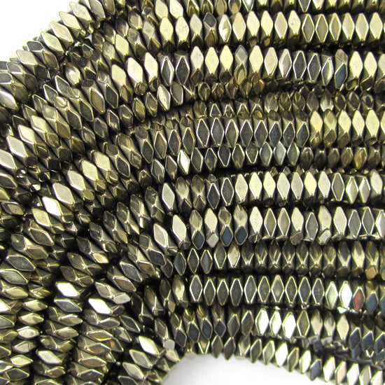 4mm pyrite hematite diamond shape beads 16