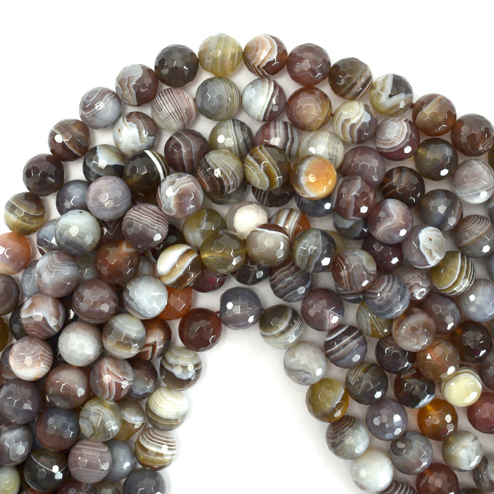 AA Natural Faceted Botswana Agate Round Gemstone 15.5" Strand 6mm 8mm 10mm S1