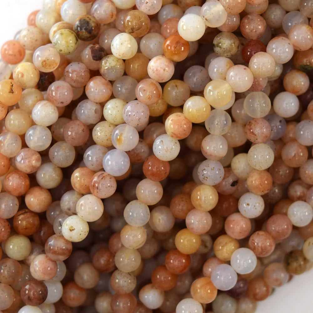 Natural Brown Cream Crazy Lace Agate Round Beads 15.5